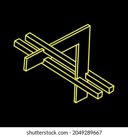 Formas imposibles. Geometría sagrada. Ilusión óptica. Resumen de objetos geométricos eternos. Formas de contorno interminables imposibles. Arte óptico. Forma de geometría imposible sobre un fondo negro.