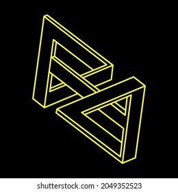 Impossible shapes. Sacred geometry. Optical illusion figure. Abstract eternal geometric object. Impossible endless outline. Optical art. Impossible geometry symbol on a black background. Line art.