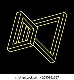 Formas imposibles. Geometría sagrada. Ilusión óptica. Resumen de objeto geométrico eterno. Imposible forma de contorno interminable. Op art. Forma de geometría imposible sobre un fondo negro. Estilo Escher.