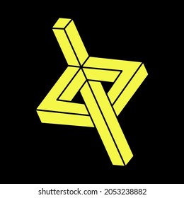 Formas imposibles. Geometría sagrada. Ilusión óptica. Resumen de objeto geométrico eterno. Imposible triángulo de contorno interminable. Op art. Imposible símbolo de geometría sobre fondo negro. Estilo Escher.