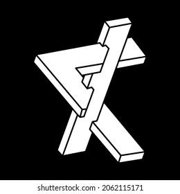 Impossible shapes. Sacred geometry. Optical illusion figure. Abstract eternal geometric object. Optical art.
