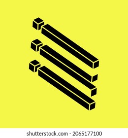 Impossible shapes. Sacred geometry. Optical illusion figure. Abstract eternal geometric objects. Impossible endless outline. Op art. Impossible geometry shape on a yellow background. Escher style.