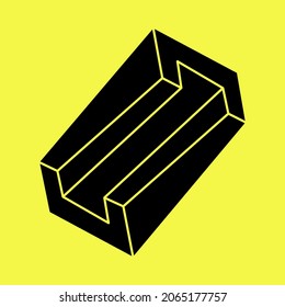 Impossible shapes. Sacred geometry. Optical illusion. Abstract eternal geometric object. Impossible endless outline. Escher style. Optical art. Impossible geometry symbol on a yellow background.