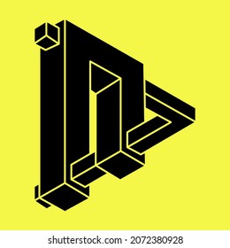 Impossible shapes. Sacred geometry. Optical illusion figure. Abstract eternal geometric object. Impossible endless outline shape. Optical art. Impossible geometry shape on a yellow background. 