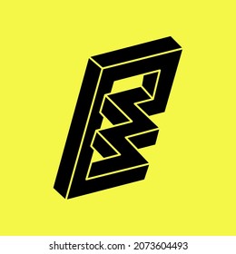 Impossible shapes. Sacred geometry. Optical illusion figure. Abstract eternal geometric object. Impossible endless outline shape. Optical art. Impossible geometry shape on a yellow background.