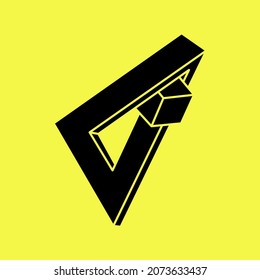 Impossible shapes. Sacred geometry. Optical illusion figure. Abstract eternal geometric object. Impossible endless outline. Optical art. Impossible geometry shape on a yellow background. Escher style.