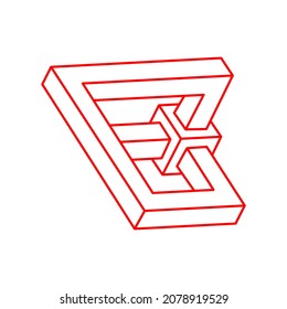 Impossible shapes. Sacred geometry. Optical illusion figure. Abstract eternal geometric objects. Optical art. Impossible geometry shape on a white background. Line art. Escher paradox.