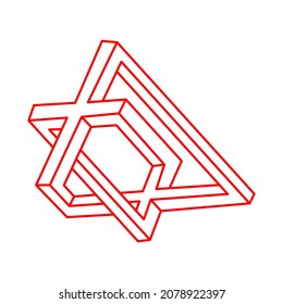 Impossible shapes. Sacred geometry. Optical illusion. Abstract eternal geometric object. Optical art. Impossible geometry symbol on a white background. Line art. Escher style.