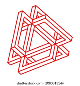 Impossible shapes. Sacred geometry. Optical illusion. Logo. Abstract eternal geometric object. Impossible endless outline. Optical art. Impossible geometry symbol on a white background. Line art.