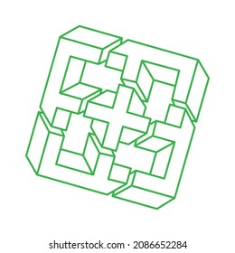 Impossible shapes. Sacred geometry. Optical illusion. Logo. Abstract eternal geometric objects. Optical art. Impossible geometry symbol on a white background. Line art. Escher style.