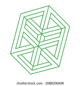 Impossible shapes. Sacred geometry. Optical illusion figures. Abstract eternal geometric objects. Impossible endless outline shape. Op art. Impossible geometry shape on a white background. Line art.