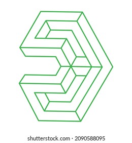 Impossible shapes. Sacred geometry. Optical illusion. Abstract eternal geometric object. Impossible endless outline logo. Impossible geometry object on a white background. Optical art.