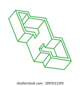 Impossible shapes. Sacred geometry. Optical illusion logo. Abstract eternal geometric objects. Optical art. Impossible geometry symbol on a white background. Line art. Escher style.