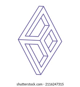 Impossible shapes. Sacred geometry. Optical illusion. Abstract eternal geometric object. Optical art. Impossible geometry symbol on a white background. Line art. Escher style.