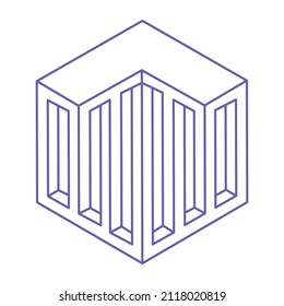 Impossible shapes. Sacred geometry. Optical illusion figures. Abstract eternal geometric objects. Logo. Op art. Impossible geometry shape on a white background. Tattoo in trendy 2022 Very Peri color.