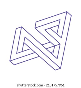 Impossible shapes. Sacred geometry. Optical illusion figure. Abstract eternal geometric objects. Impossible endless outline shapes. Optical art. Impossible geometry shape on a white background. 