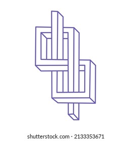 Impossible shapes. Sacred geometry. Optical illusion. Abstract eternal geometric objects. Optical art. Impossible geometry symbol on a white background. Line art. Escher style.