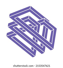 Impossible shapes. Sacred geometry. Optical illusion. Abstract eternal geometric objects. Optical art. Impossible geometry symbol on a white background. Line art. Escher style.
