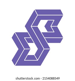 Impossible shapes. Sacred geometry. Optical illusion. Abstract eternal geometric objects. Optical art. Impossible geometry symbol on a white background. Line art. Escher style.