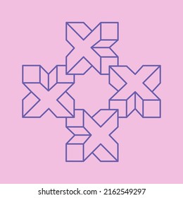 Impossible shapes. Sacred geometry. Optical illusion. Abstract eternal geometric object. Optical art. Impossible geometry symbol on a pink background. Line art. Escher style.