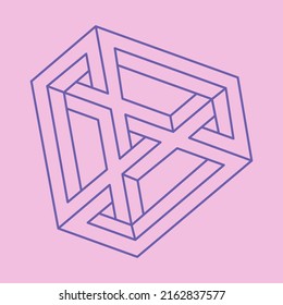 Impossible shapes. Sacred geometry. Optical illusion pattern. Abstract eternal geometric objects. Optical art. Impossible geometry symbol on a white background. Line art. Escher style.