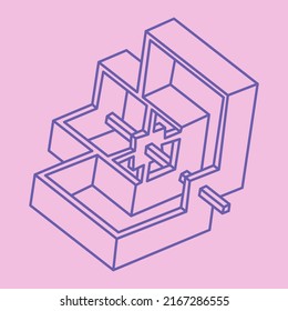 Impossible shapes. Sacred geometry. Optical illusion figures. Abstract eternal geometric object. Impossible geometry shape on a pink background. Optical art.
