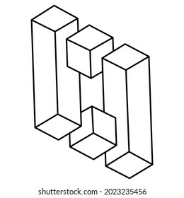Unmögliche Formen, Quadrat, Liniendesign. Optische Illusionsobjekte. Op Art.