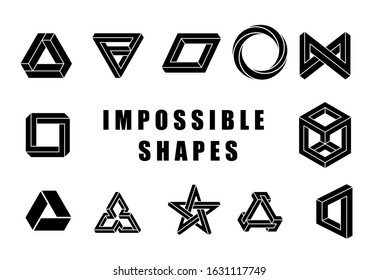 Impossible shapes vector set. Unreal geometry collection. Impossible figure. Vector illustration
