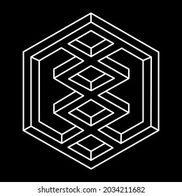 Impossible shapes. Web design element. Unreal geometric figures. Optical illusion object. Line design hexagon. Optical art shape.
