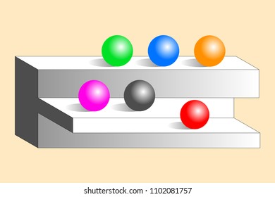 Impossible shelf with multicolored balls