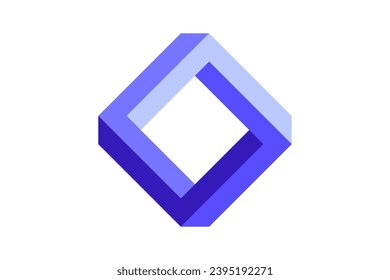 Impossible square shape. Optical visual illusion. Blue purple infinite loop symbol. Abstract unreal geometric form. Solid puzzle design element for logo, icon, label, tag, emblem. Vector illustration