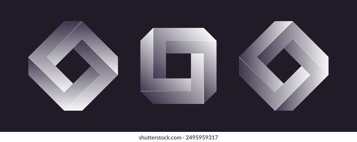 Impossible square shape. The Penrose square on a dark background. Abstract unreal geometric form for logo, sticker, label and design. Vector illustration.