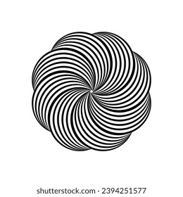 Impossible symbol. Rounded floral linear shape. Infinite knot sign. Overlapping thin lines form. Optical illusion art. Black abstract element for logo, icon, print, cover, tag. Vector illustration