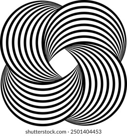 Impossible symbol. Rounded square linear shape. Infinite knot sign. Overlapping thin lines form. Optical illusion art. Design element for logo, icon, print, cover, tag.