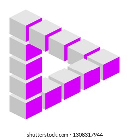 Impossible triangle colored vector shape. Optical illusion. Illustration of abstract Isolated symbol penrose.