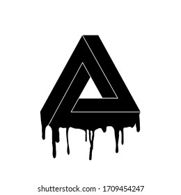 Impossible triangle with infinite continuation. Modern stylish design, the lower part flows down. Stencil of an impossible triangle. Isolated vector illustration.