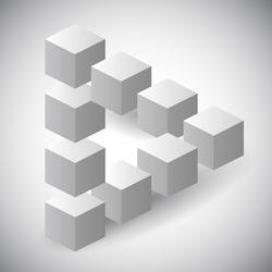 Impossible triangle made with cubes, geometrical shape