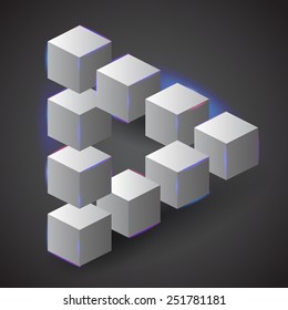 Impossible triangle made with cubes, geometrical shape