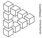 Impossible triangle made of cubes, line drawing, optical illusion triangle, logo design