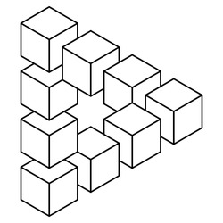 Impossible triangle made of cubes, line drawing, optical illusion triangle, logo design