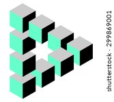 Impossible triangle made of cubes vector illustration, optical illusion in 3 colors, logo design
