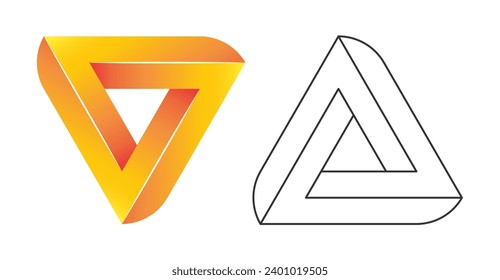 Impossible triangle. Penrose optical illusion. Isolated on white background. Vector illustration.