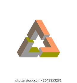Forma de triângulo impossível. Ilusão óptica 3D. Ícone de vetor abstrato. Símbolo de bloco isométrico.