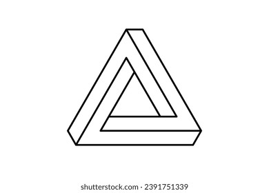 Impossible triangle shape. Optical visual illusion. Triangular Infinite loop symbol. Abstract unreal geometric form. Linear puzzle design element for logo, icon, label, tag. Vector illustration