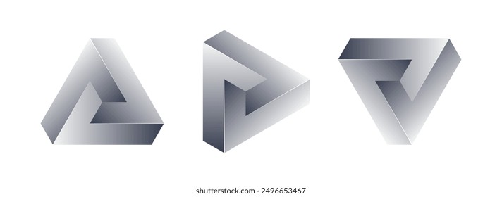 Impossible triangle shape. The Penrose triangle on a white background. Abstract unreal geometric form for logo, sticker, label and design. Vector illustration.