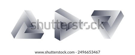 Impossible triangle shape. The Penrose triangle on a white background. Abstract unreal geometric form for logo, sticker, label and design. Vector illustration.