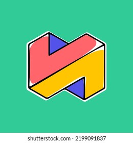 Impossible Triangle Vector Shape. Optical Illusion Sign. Modern Handwritten 3d Logo With Paint Shift. Vector Isometric Icon For Childish Label, Toy Company, Colorful Posters.