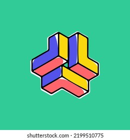 Impossible triangle vector shape. Optical illusion sign. Modern handwritten 3d logo with paint shift. Vector isometric icon for childish label, toy company, colorful posters.