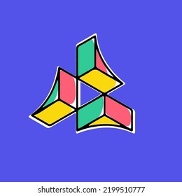 Impossible Triangle Vector Shape. Optical Illusion Sign. Modern Handwritten 3d Logo With Paint Shift. Vector Isometric Icon For Childish Label, Toy Company, Colorful Posters.