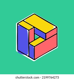 Impossible triangle vector shape. Optical illusion sign. Modern handwritten 3d logo with paint shift. Vector isometric icon for childish label, toy company, colorful posters.